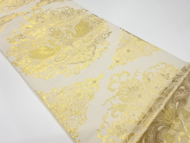 リサイクル　向かい鳥に花唐草模様織出し袋帯